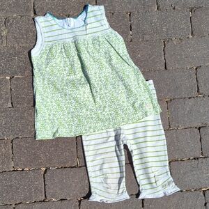 Naartjie Mendi Set, Green Floral Tank Top & Matching Striped Capri Leggings, 2T